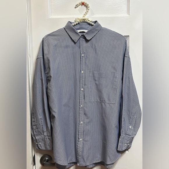 ZARA Striped Poplin Shirt Blue and White Size S - Picture 2 of 10